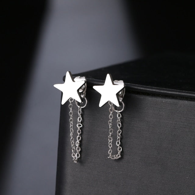 Geometric Element Stars Heart Fashion Tassel Chain Earrings