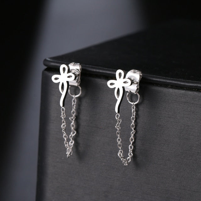 Geometric Element Stars Heart Fashion Tassel Chain Earrings