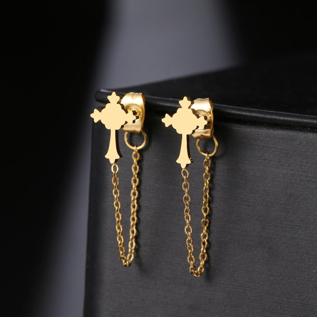 Geometric Element Stars Heart Fashion Tassel Chain Earrings