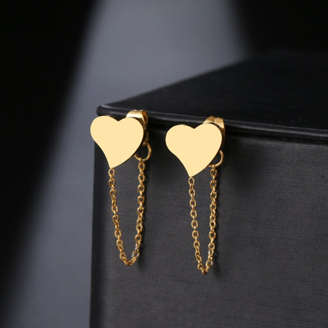Geometric Element Stars Heart Fashion Tassel Chain Earrings