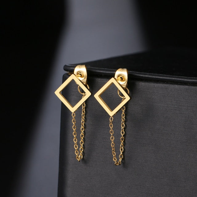 Geometric Element Stars Heart Fashion Tassel Chain Earrings