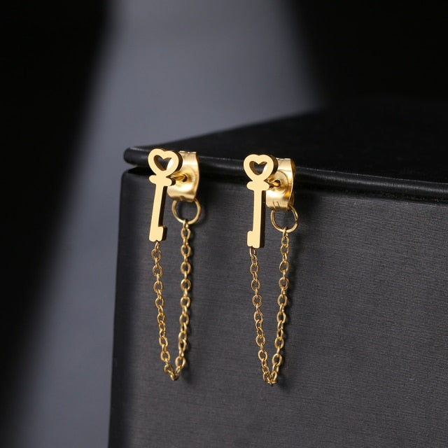Geometric Element Stars Heart Fashion Tassel Chain Earrings
