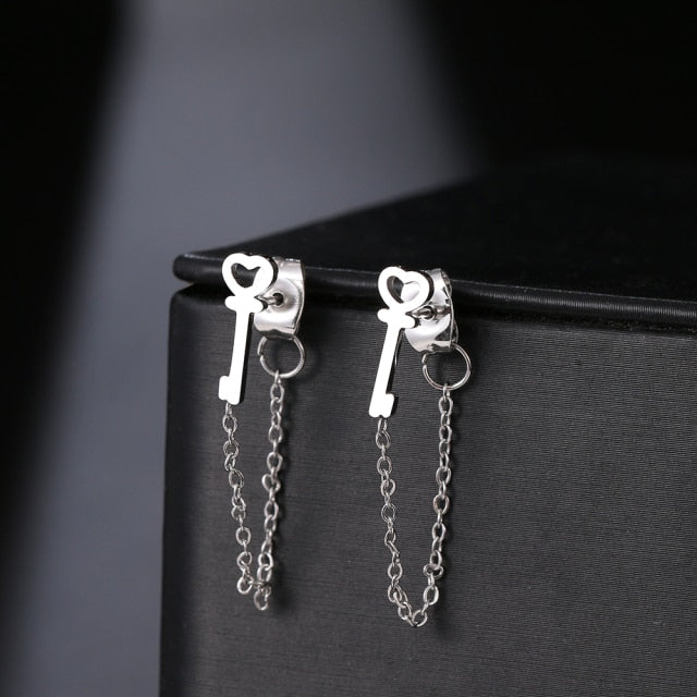 Geometric Element Stars Heart Fashion Tassel Chain Earrings