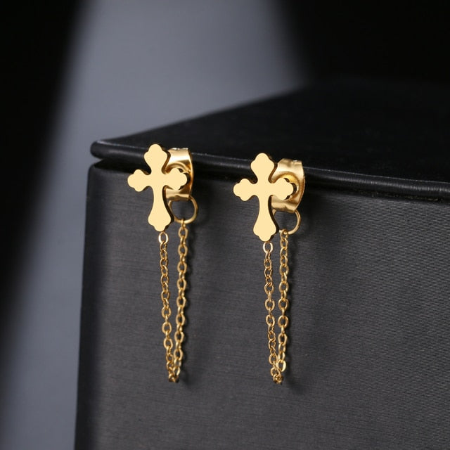 Geometric Element Stars Heart Fashion Tassel Chain Earrings
