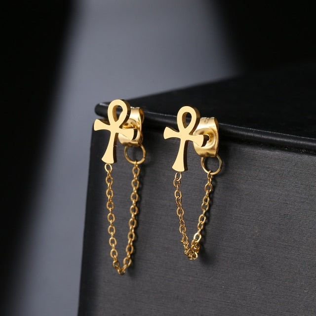 Geometric Element Stars Heart Fashion Tassel Chain Earrings
