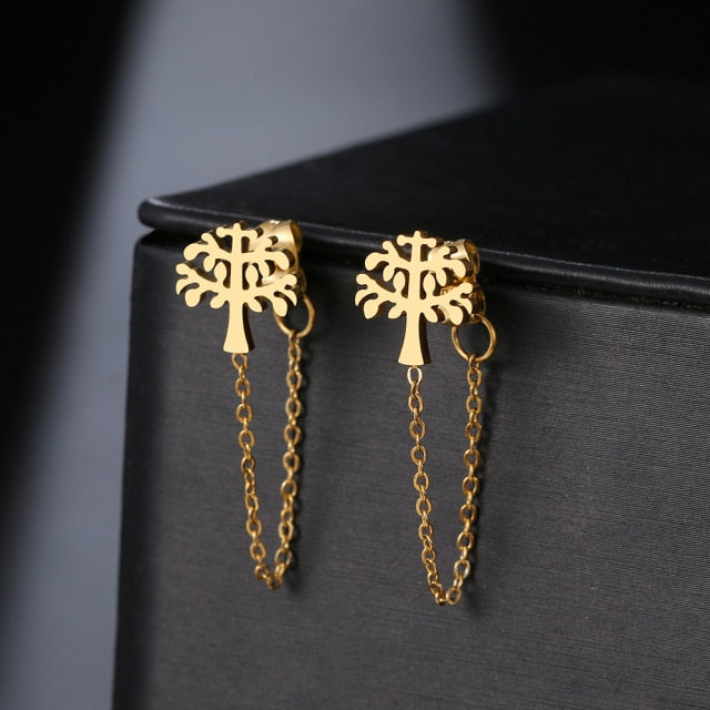 Geometric Element Stars Heart Fashion Tassel Chain Earrings