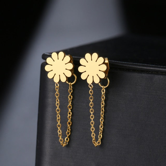 Geometric Element Stars Heart Fashion Tassel Chain Earrings