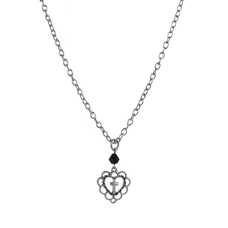Hollow Heart Cross Pendant Necklace
