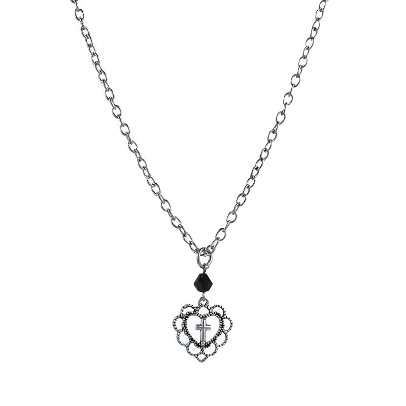 Hollow Heart Cross Pendant Necklace
