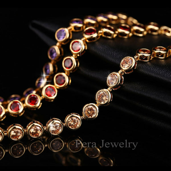 Gorgeous Design Gold Color Round Shape Purple Cubic Zirconia Stone Purple Charm Bracelets