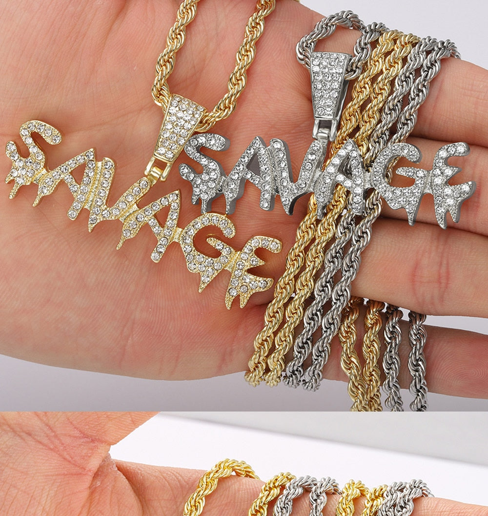 Bling Bling Savage Letter Necklace & Pendant