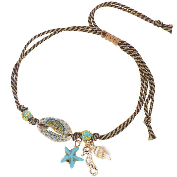 Pulsera de tobillo de concha de colores, cadena de cuerda hecha a mano