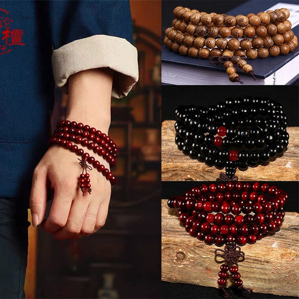 Pulsera Mala de madera de sándalo natural con cuentas de oración de Buda budista para meditación
