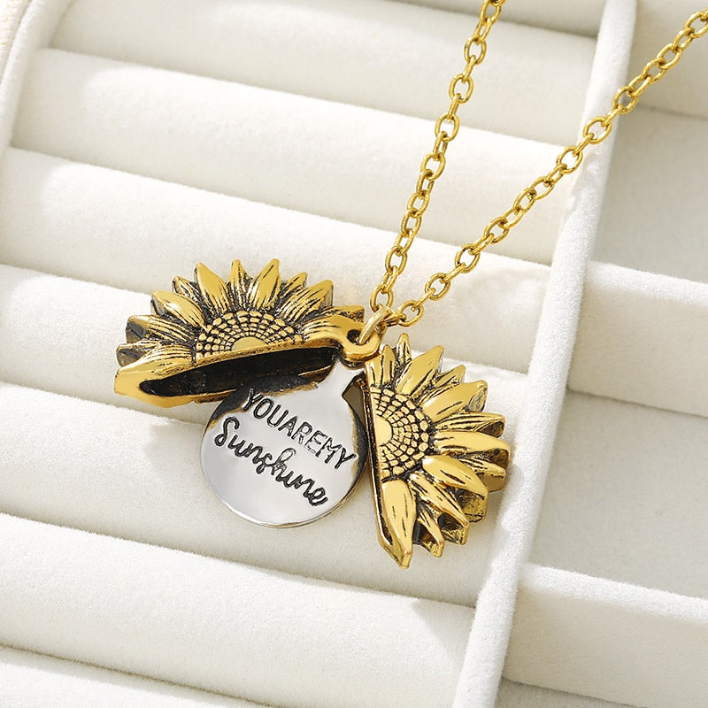You Are My Sunshine Open Locket Sunflower Pendant
