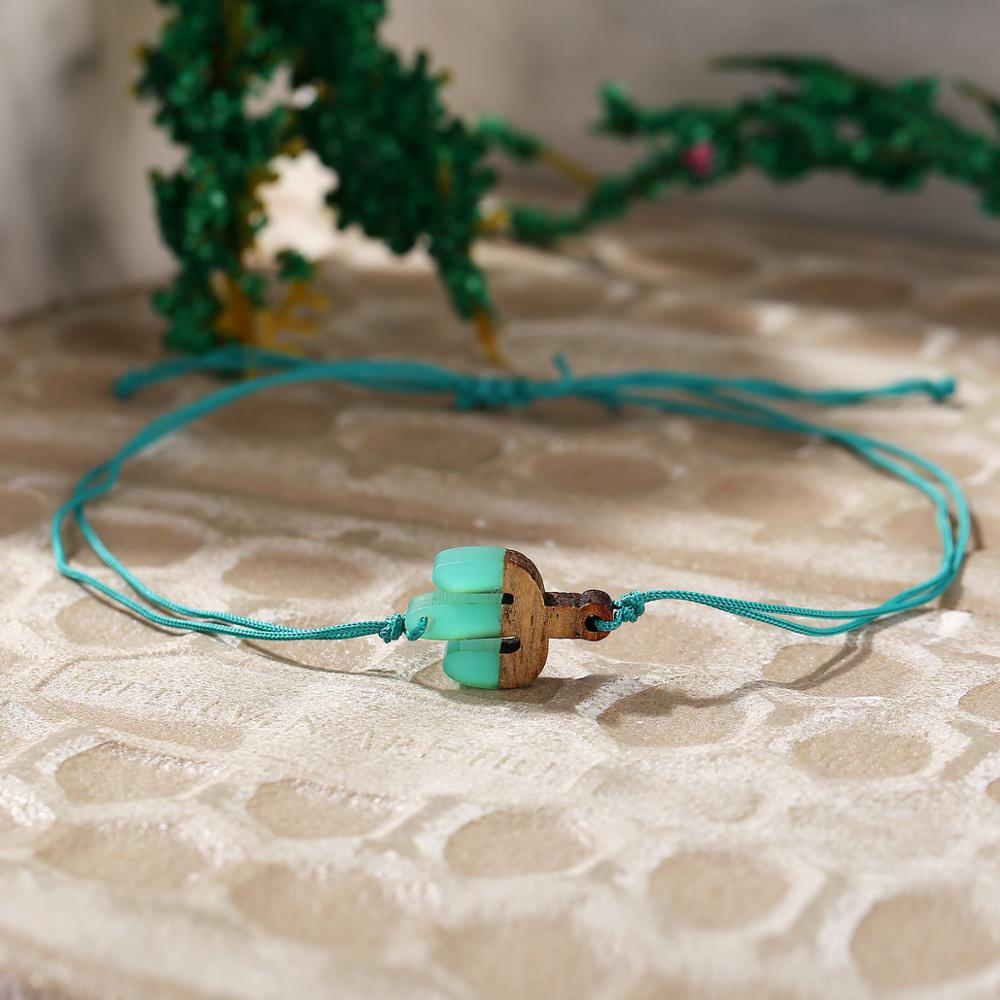Green Cactus Love Circle Braided Wood Push-pull Bracelet