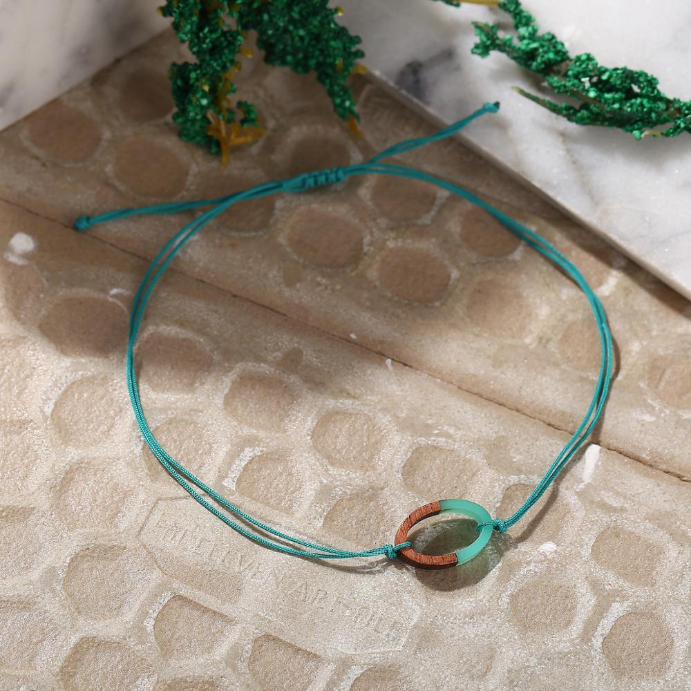 Green Cactus Love Circle Braided Wood Push-pull Bracelet