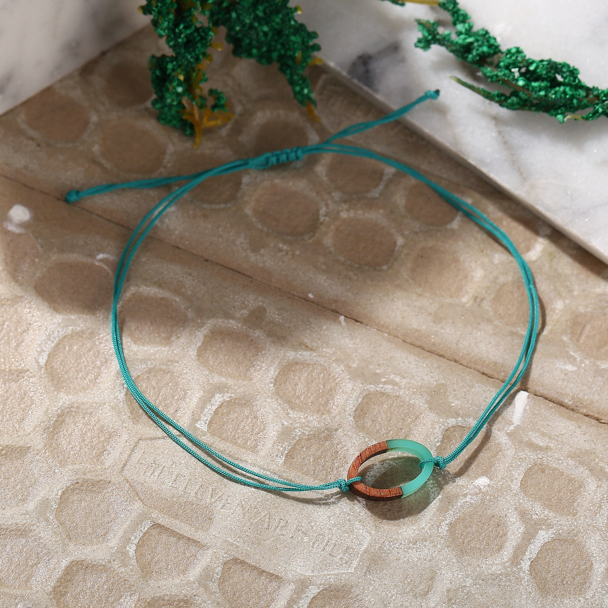 Green Cactus Love Circle Braided Wood Push-pull Bracelet
