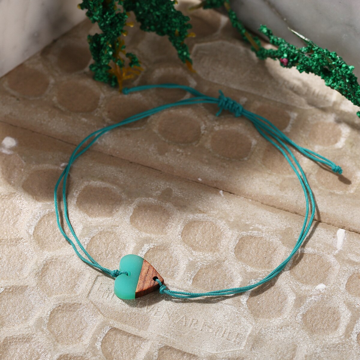 Green Cactus Love Circle Braided Wood Push-pull Bracelet