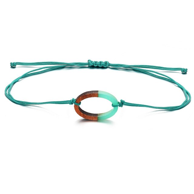 Green Cactus Love Circle Braided Wood Push-pull Bracelet
