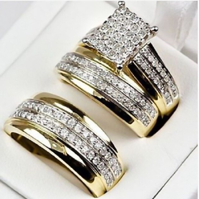Luxury 3 Pcs/Set Gold Color Full Zircon Engagement Rings For Women
