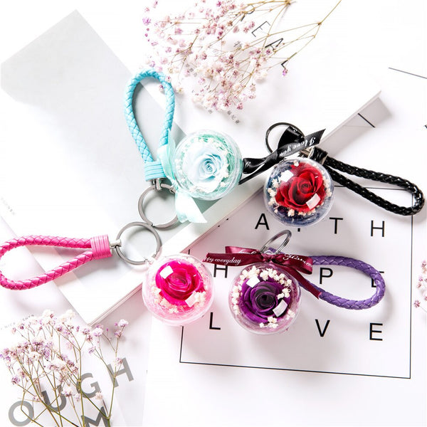 Llavero con colgante de flor eterna para coche, bolsa de regalo creativa para San Valentín