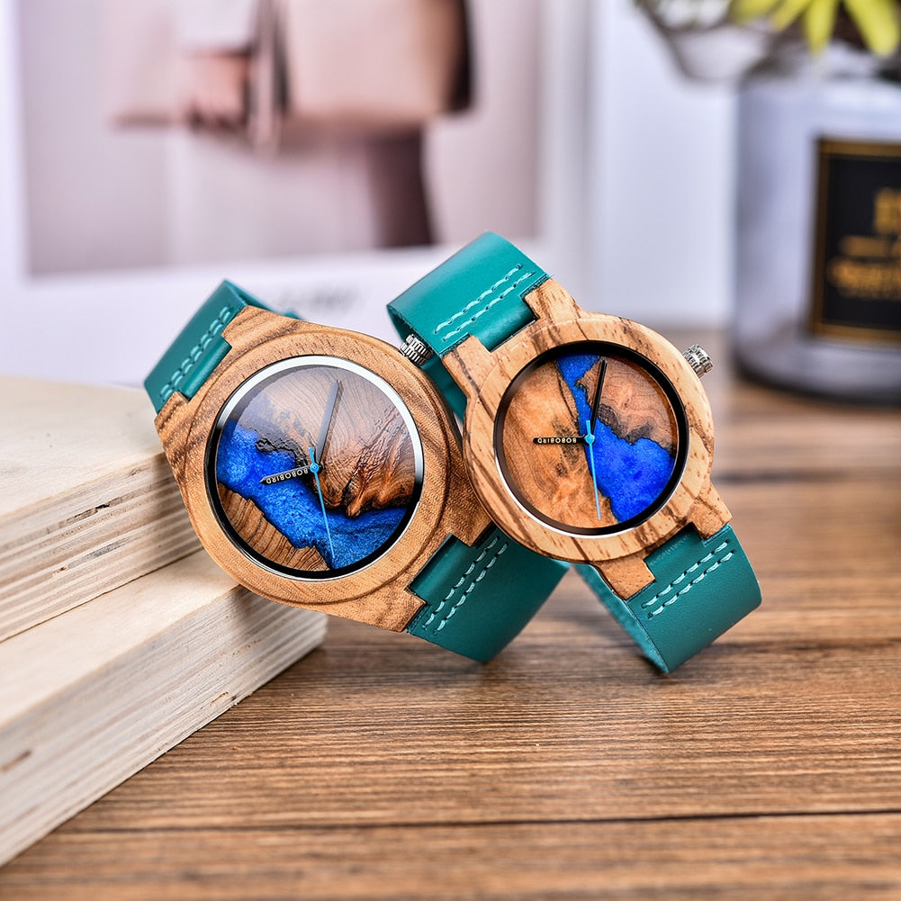 Unique Wooden Couple  Irregular Dial Watches
