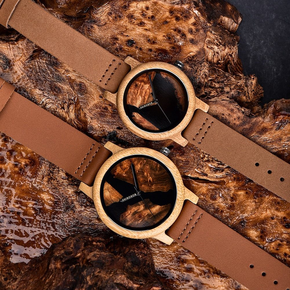 Unique Wooden Couple  Irregular Dial Watches