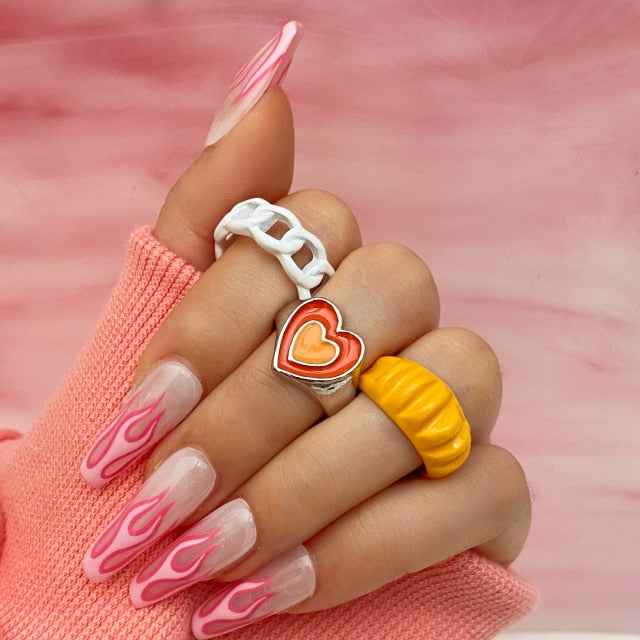 Colorful Heart Y2K Ring Set