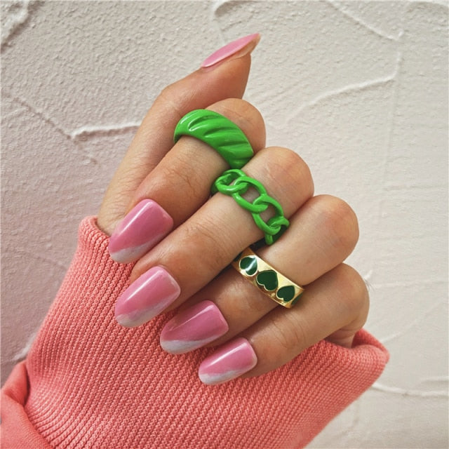 Colorful Heart Y2K Ring Set