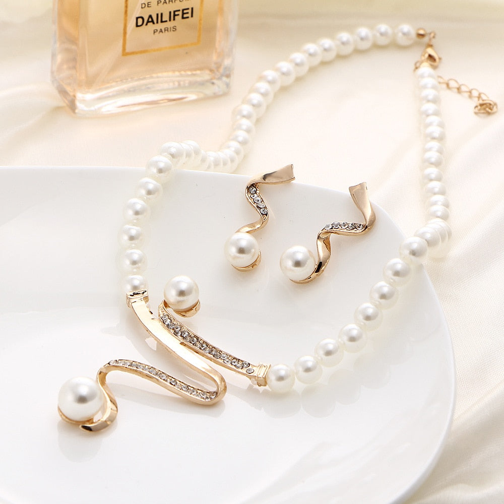 Vintage African Simulated Pearl Bridal Jewelry Sets