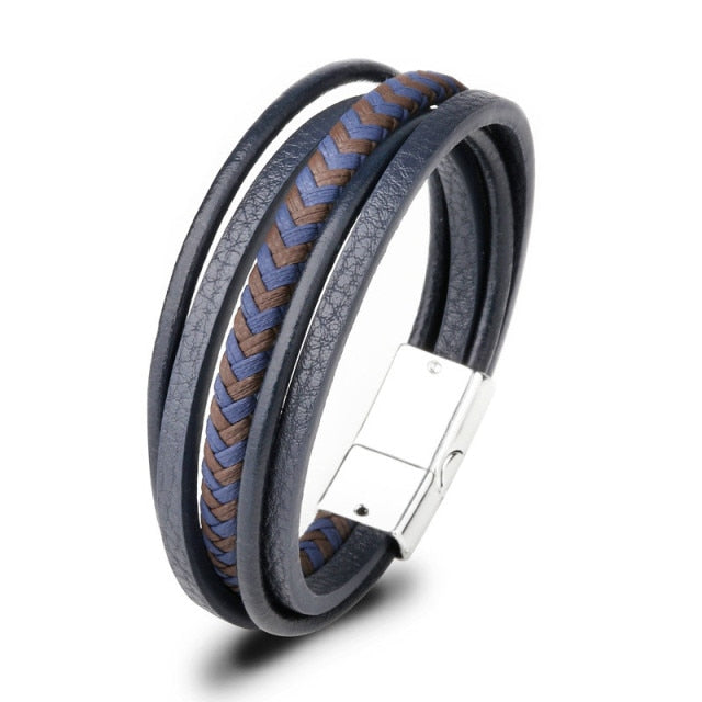 Braided Blue Color Leather Bracelets for Men