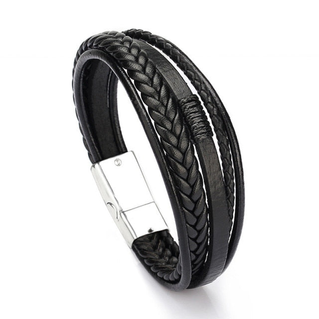Braided Blue Color Leather Bracelets for Men