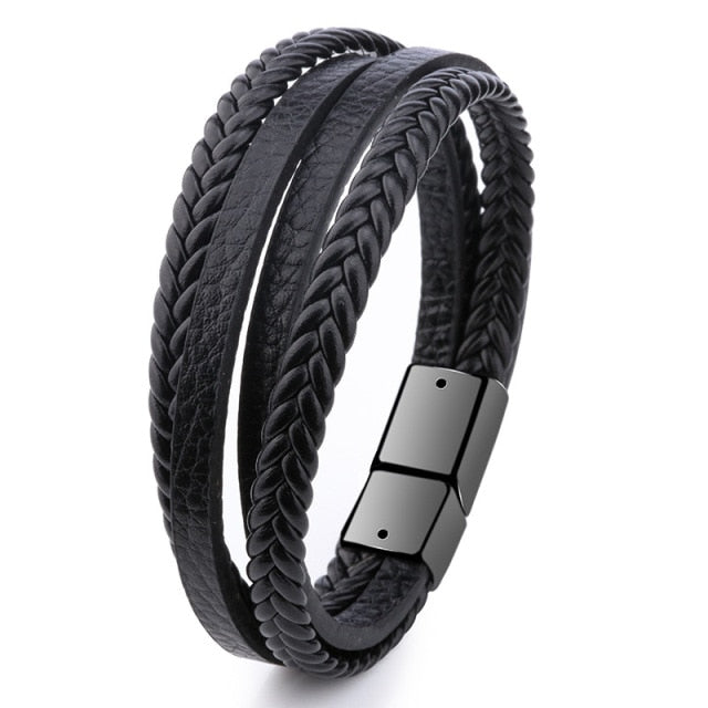 Braided Blue Color Leather Bracelets for Men
