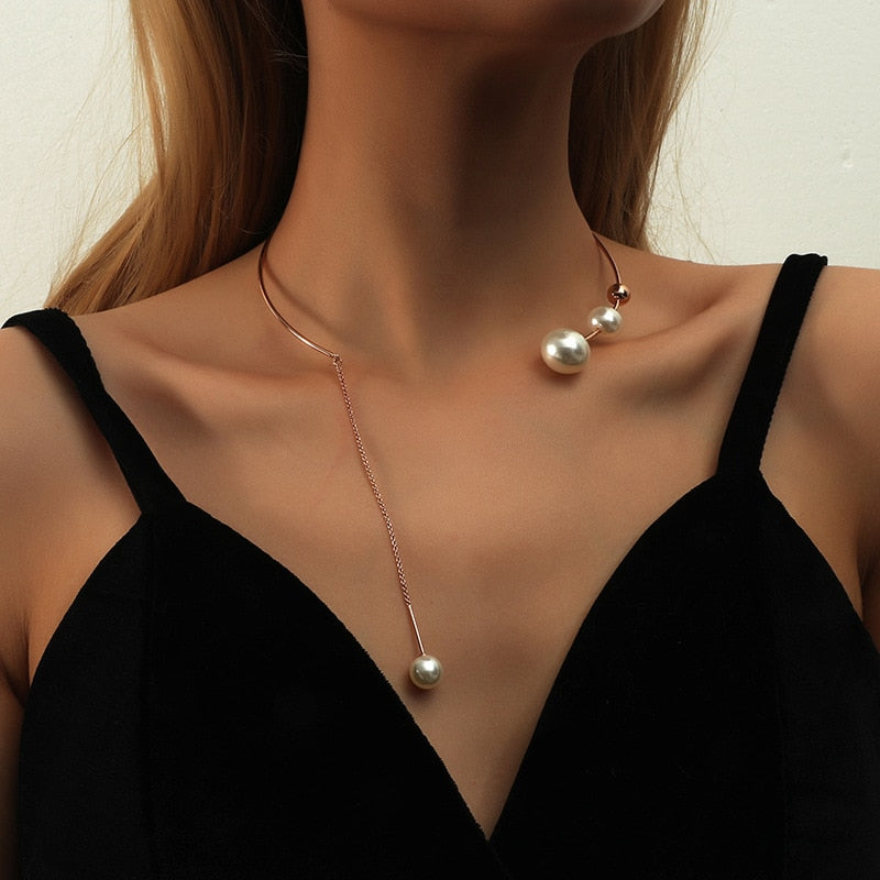 Elegant Big White Imitation Pearl Choker Necklace