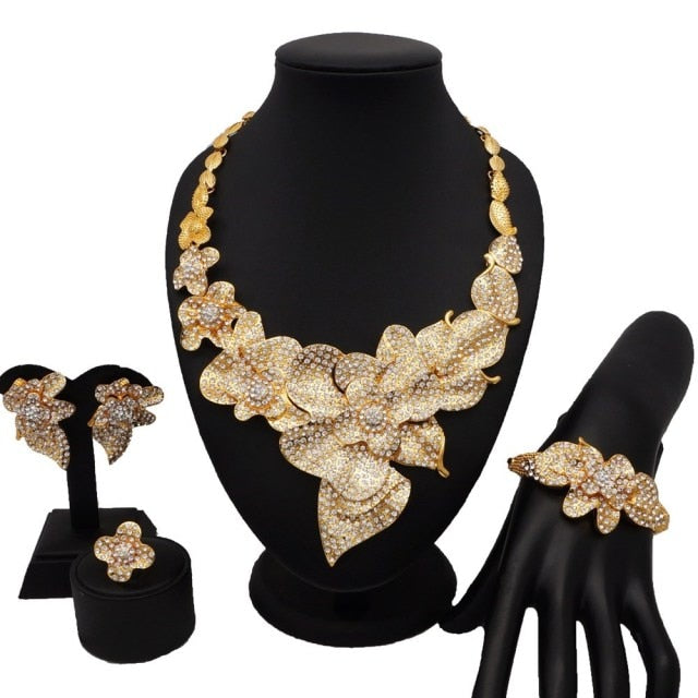 Dubai 24k Gold Big  Women Wedding Long Necklace Ethiopian Set