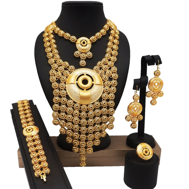 Dubai 24k Gold Big  Women Wedding Long Necklace Ethiopian Set