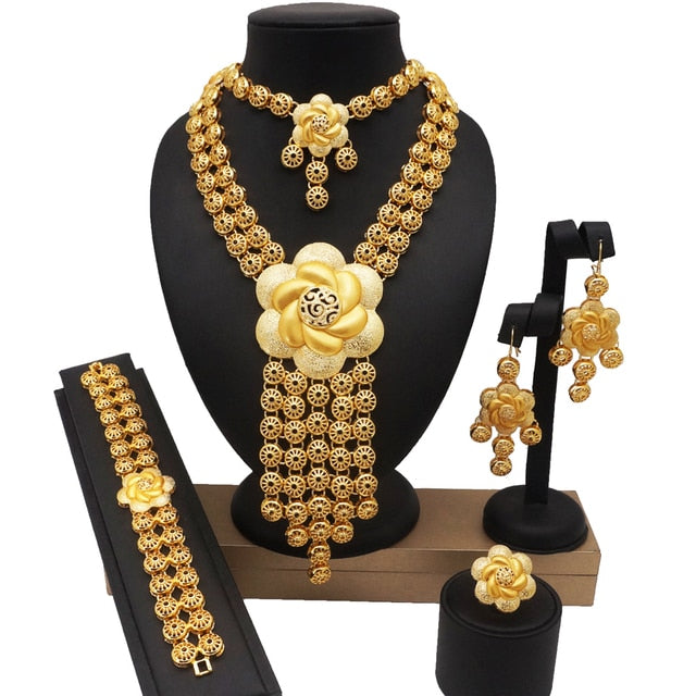 Dubai 24k Gold Big  Women Wedding Long Necklace Ethiopian Set
