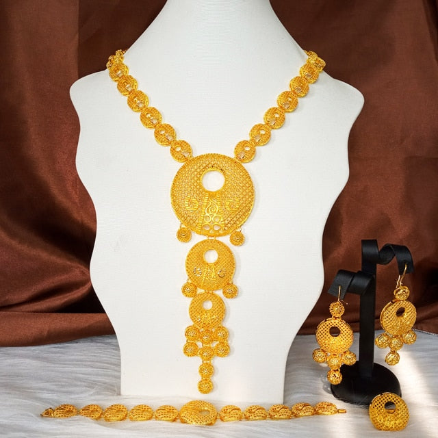 Dubai 24k Gold Big  Women Wedding Long Necklace Ethiopian Set