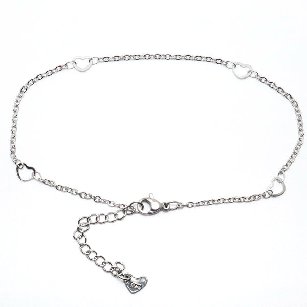 Tobillera pequeña de acero inoxidable 304 para mujer, color plata, con cadena de corazón.