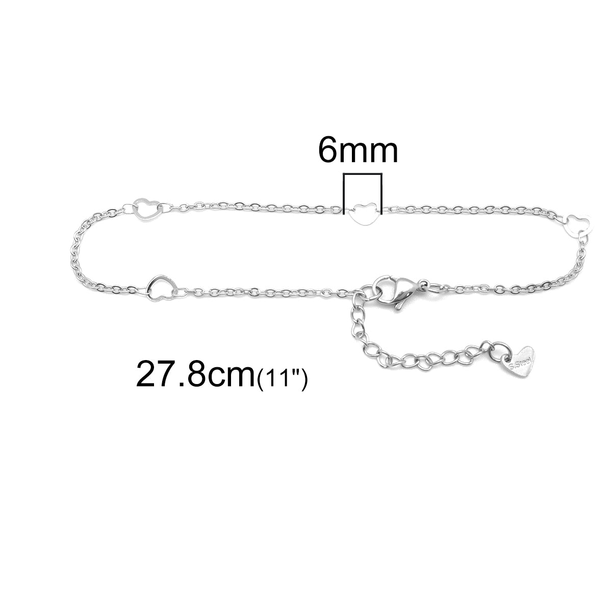 Silver Color Heart Chain Anklets