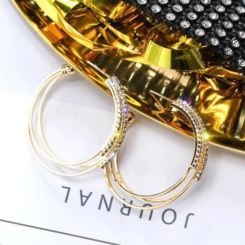Exaggerated Rhinestone Shiny Circle Hoop Earrings