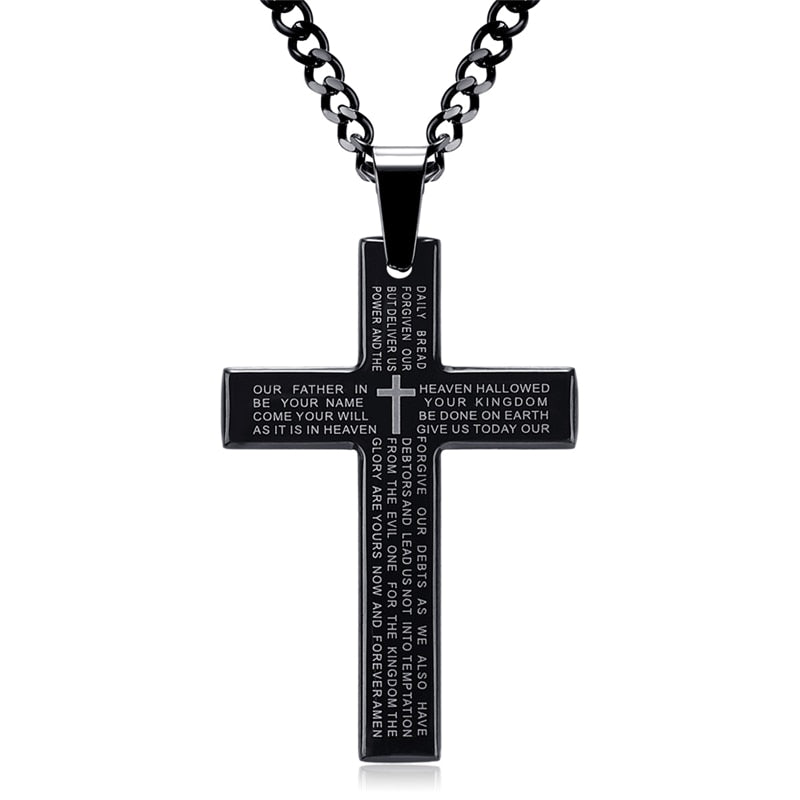 Retro Christian Jesus Single Titanium Scripture Cross Necklace