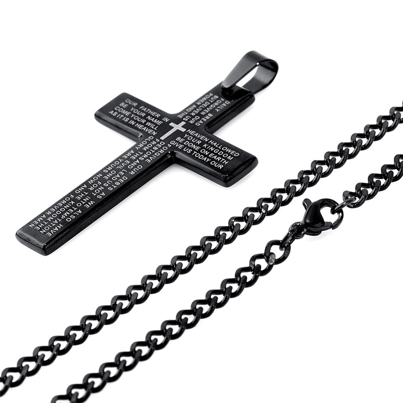 Retro Christian Jesus Single Titanium Scripture Cross Necklace