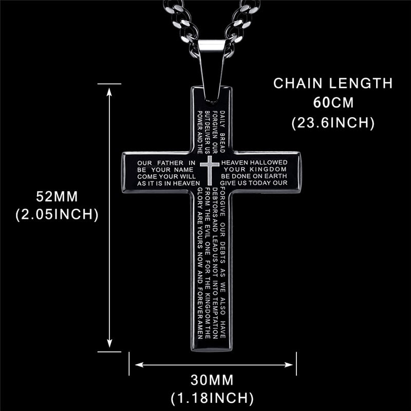 Retro Christian Jesus Single Titanium Scripture Cross Necklace