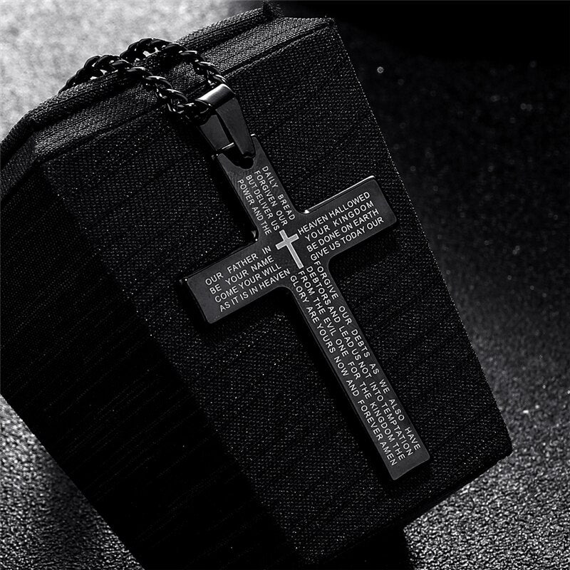 Retro Christian Jesus Single Titanium Scripture Cross Necklace