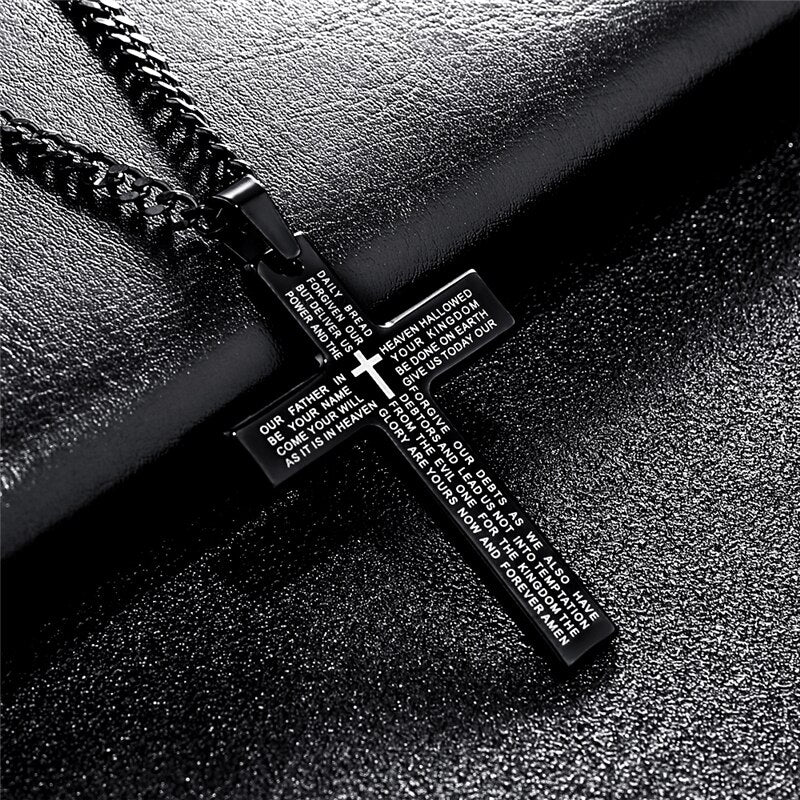 Retro Christian Jesus Single Titanium Scripture Cross Necklace