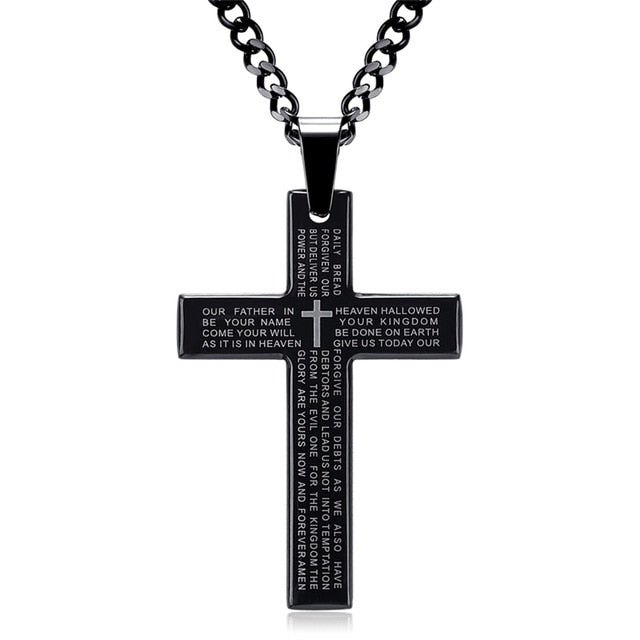 Retro Christian Jesus Single Titanium Scripture Cross Necklace
