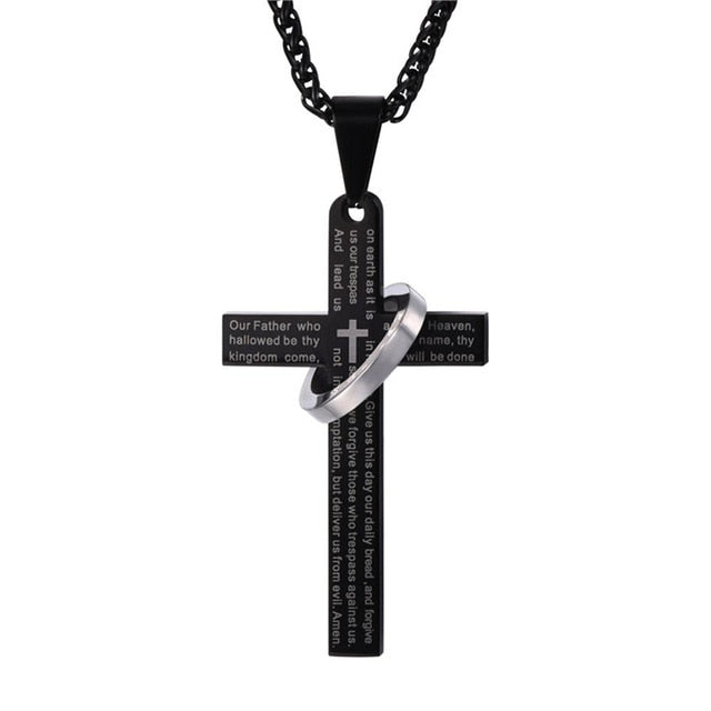 Retro Christian Jesus Single Titanium Scripture Cross Necklace
