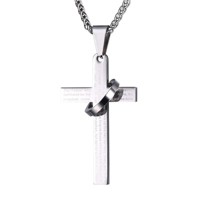 Retro Christian Jesus Single Titanium Scripture Cross Necklace