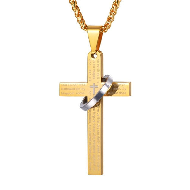 Retro Christian Jesus Single Titanium Scripture Cross Necklace